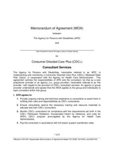 Memorandum of Agreement (MOA) between The Agency for Persons with Disabilities (APD) and  [Solo Practitioner’s Name OR Agency (Group Provider) Name]]