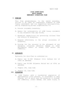 BASIC PLAN LYON COUNTY-WIDE MULTI-HAZARD EMERGENCY OPERATIONS PLAN I. PURPOSE This Plan predetermines, to the extent possible,