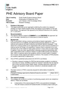 Enclosure PHE[removed]PHE Advisory Board Paper Title of meeting Date Presenter