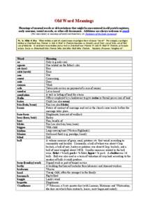 Old Word Meanings Meanings of unusual words or abbreviations that might be encountered in old parish registers, early censuses, rental records, or other old documents. Additions are always welcome at email.