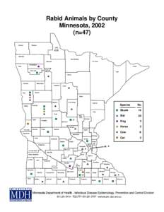 Rabid Animals by County Minnesota, 2002 (n=47) Kittson  Roseau