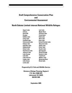 Draft Comprehensive Conservation Plan, 39 North Dakota Limited-interest National Wildlife Refuges