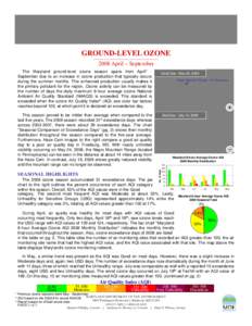 GROUND-LEVEL OZONE 2008 April – September The Maryland ground-level ozone season spans from April1 September due to an increase in ozone production that typically occurs during the summer months. This enhanced producti