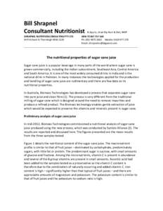 Bill Shrapnel Consultant Nutritionist B App Sc, Grad Dip Nutr & Diet, MHP  SHRAPNEL NUTRITION CONSULTING PTY LTD