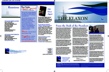 KLAXON_DEC2011_Layout[removed]:21 AM Page 1  Reunions We have been working diligently to create a new Online Store and were happy to see its opening in
