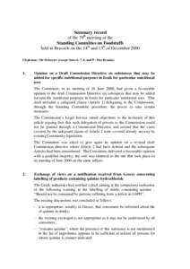 Summary record of the 79th meeting of the Standing Committee on Foodstuffs held in Brussels on the 14th and 15th of December 2000 Chairman : Mr Deboyser (except items 6, 7, 8, and 9 : Mrs Brunko)