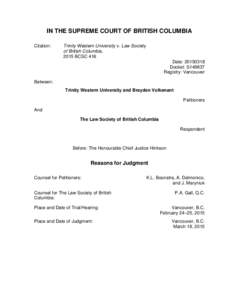 TWU v. Law Society of BC - Reasons for Judgment