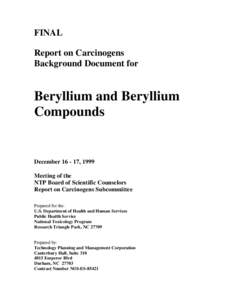 FINAL Report on Carcinogens Background Document for Beryllium and Beryllium Compounds