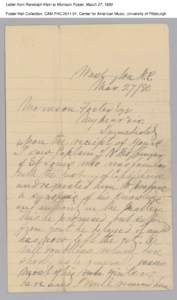 Letter from Randolph Klein to Morrison Foster, March 27, 1880 Foster Hall Collection, CAM.FHC[removed], Center for American Music, University of Pittsburgh. Letter from Randolph Klein to Morrison Foster, March 27, 1880 F