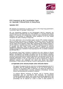 Hong Kong - IFPI comments on tribunal rules[removed]