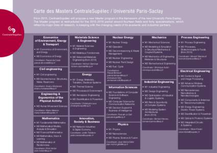 Carte des Masters CentraleSupélec / Université Paris-Saclay From 2015, CentraleSupélec will propose a new Master program in the framework of the new University Paris Saclay. The Master program is restructured for the 