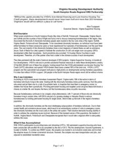 Geography of the United States / Supportive housing / Homelessness / VHDA / Chesapeake /  Virginia / Low-Income Housing Tax Credit / Virginia Beach /  Virginia / Norfolk /  Virginia / Hampton /  Virginia / Hampton Roads / Cities in Virginia / Virginia