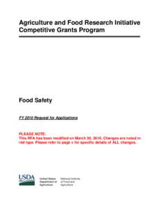 Agriculture and Food Research Initiative Competitive Grants Program Food Safety FY 2010 Request for Applications