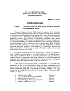 File No. O[removed]ONG-I Ministry of Petroleum & Natural Gas Exploration Division **** Dated: [removed]OFFICE MEMORANDUM