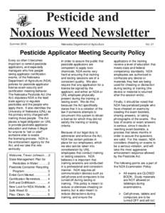 Pesticide and Noxious Weed Newsletter Summer 2015 Nebraska Department of Agriculture