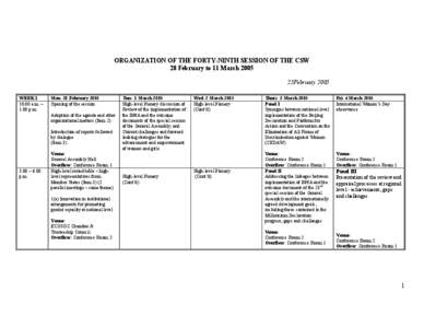 ORGANIZATION OF THE FORTY-NINTH SESSION OF THE CSW 28 February to 11 March 2005 25February 2005 WEEK[removed]a.m. – 1.00 p.m.