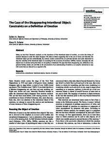The Case of the Disappearing Intentional Object: Constraints on a Definition of Emotion Emotion Review Vol. 2, No. 1 (Jan[removed]–52 © 2010 SAGE Publications and
