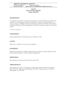 ARIZONA HISTORICAL SOCIETY 949 East Second Street Tucson, AZ[removed]Library and Archives[removed]Fax: ([removed]removed]