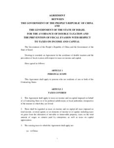 AGREEMENT BETWEEN THE GOVERNMENT OF THE PEOPLE’S REPUBLIC OF CHINA AND THE GOVERNMENT OF THE STATE OF ISRAEL FOR THE AVOIDANCE OF DOUBLE TAXATION AND