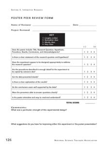 SECTION 3. INTERACTIVE RESEARCH  POS TER PEER REVIEW FORM Name of Reviewer ______________________________ Project Reviewed