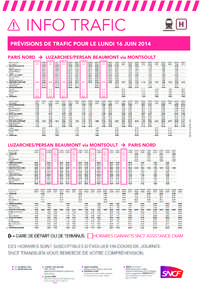 INFO TRAFIC PRÉVISIONS DE TRAFIC POUR LE LUNDI 16 JUIN 2014 D  D