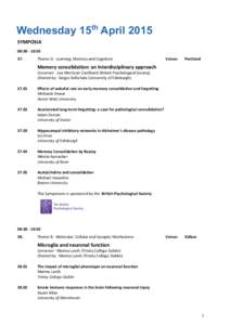 Wednesday 15th April 2015 SYMPOSIA 08::Theme D: Learning, Memory and Cognition