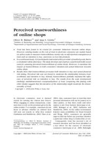 Journal of Consumer Behaviour J. Consumer Behav. 7: 35–Published online in Wiley InterScience (www.interscience.wiley.com) DOI: cb.235  Perceived trustworthiness