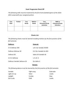 Stunt Progression Check Off The following skills must be mastered by the first home football game of the[removed]seasonwith your assigned partner. Toss Chair