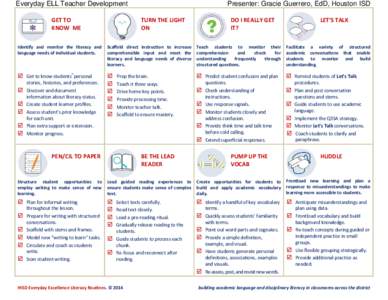 Everyday ELL Teacher Development GET TO KNOW ME Presenter: Gracie Guerrero, EdD, Houston ISD TURN THE LIGHT