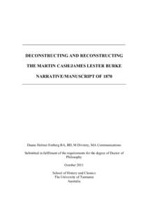 Deconstructing and reconstructing the Martin Cash/James Lester Burke narrative/manuscript of 1870