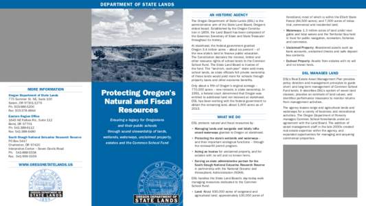 DEPARTMENT OF STATE LANDS  waterways photos AN HISTORIC AGENCY The Oregon Department of State Lands (DSL) is the