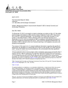 GAO-13-274R, Management Report: Improvements Needed in SEC’s Internal Controls and Accounting Procedures