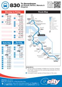 To Queanbeyan  via Russell, Barton, Manuka & Kingston  Marcus Clarke St