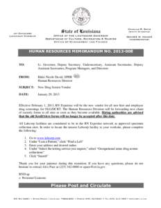 HUMAN RESOURCES MEMORANDUM NO[removed]TO: Lt. Governor, Deputy Secretary, Undersecretary, Assistant Secretaries, Deputy Assistant Secretaries, Program Managers, and Directors