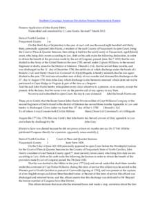 Southern Campaign American Revolution Pension Statements & Rosters Pension Application of John Harris R4661 Transcribed and annotated by C. Leon Harris. Revised 7 March[removed]State of North Carolina } Pasquotank County }