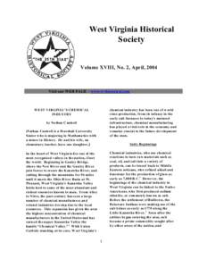 West Virginia Historical Society Volume XVIII, No. 2, April, 2004  Visit our WEB PAGE – www.wvhistorical.com