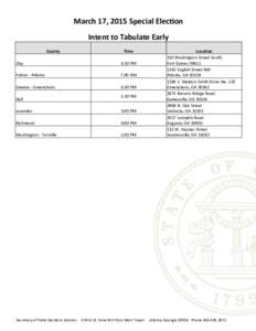 March 17, 2015 Special Election Intent to Tabulate Early County Time