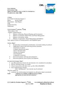 CML GJALT HUPPES LCA GUIDE CML SHEETS OF PRESENTATION AT INLCA CONFERENCE, WASHINGTON, APRIL 2000