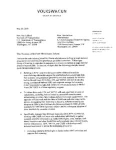 May 20, 2010, Commitment Letter in support of EPA and NHTSA setting greenhouse gas emissions and fuel economy standards for light-duty vehicles for MY 2017 and beyond: Volkswagen Group of America