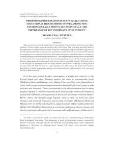 Journal of Rural Social Sciences, 29(2), 2014, pp. 1–26. Copyright © by the Southern Rural Sociological Association PROMOTING PARTICIPATION IN SUSTAINABLE LIVING EDUCATIONAL PROGRAMMING EVENTS AMONG NONENVIRONMENTALLY