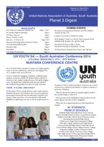 UNAA(SA) Newsletter: Planet 3 Digest  Volume 31 April 2014 http://www.unaasa.org.au/  United Nations Association of Australia, South Australia