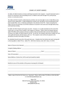 Microsoft Word - IDAHO LIFE MERIT AWARD  Form.doc