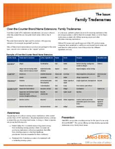 The Issue:  Family Tradenames Over-the-Counter Brand Name Extensions: Family Tradenames Over-the-counter (OTC) medication manufacturers can cause confusion when they extend the use of popular brand names within a line of