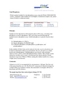 Leaders in Flow Injection Technology  Total Phosphorus FIAlab standard method for total phosphorus assay using the FIAlab[removed]system. Variations of this method for lower/higher concentration samples exist, ple