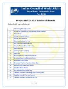 Project MUSE Social Science Collection Click on the title to access the Journal: 1. Advertising & Society Review