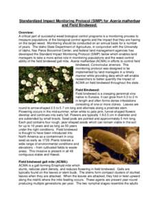 Standardized Impact Monitoring Protocol (SIMP) for Aceria malherbae and Field Bindweed: Overview: A critical part of successful weed biological control programs is a monitoring process to measure populations of the biolo