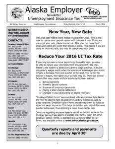 Alaska Employer Newsletter Unemployment Insurance Tax Bill Walker, Governor