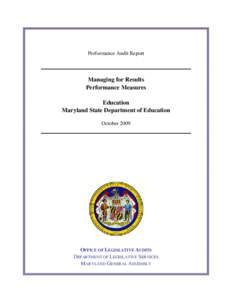 Managing for Results - Performance Measures - Education - Maryland State Department of Education