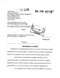 Complaint: Glenn Grossman, Lawrence Steven Cohen, David Schmidt, and John Zanic