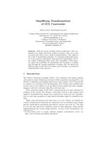 Simplifying Transformations of OCL Constraints Martin Giese1 and Daniel Larsson2 1  Johann Radon Institute for Computational and Applied Mathematics